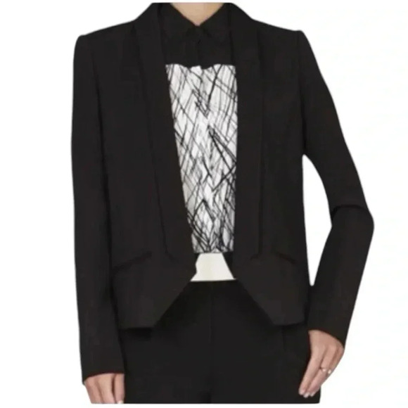 BCBG MAXAZRIA | Frederick Relaxed Open Front Angled Black Blazer Size L - Picture 3 of 10